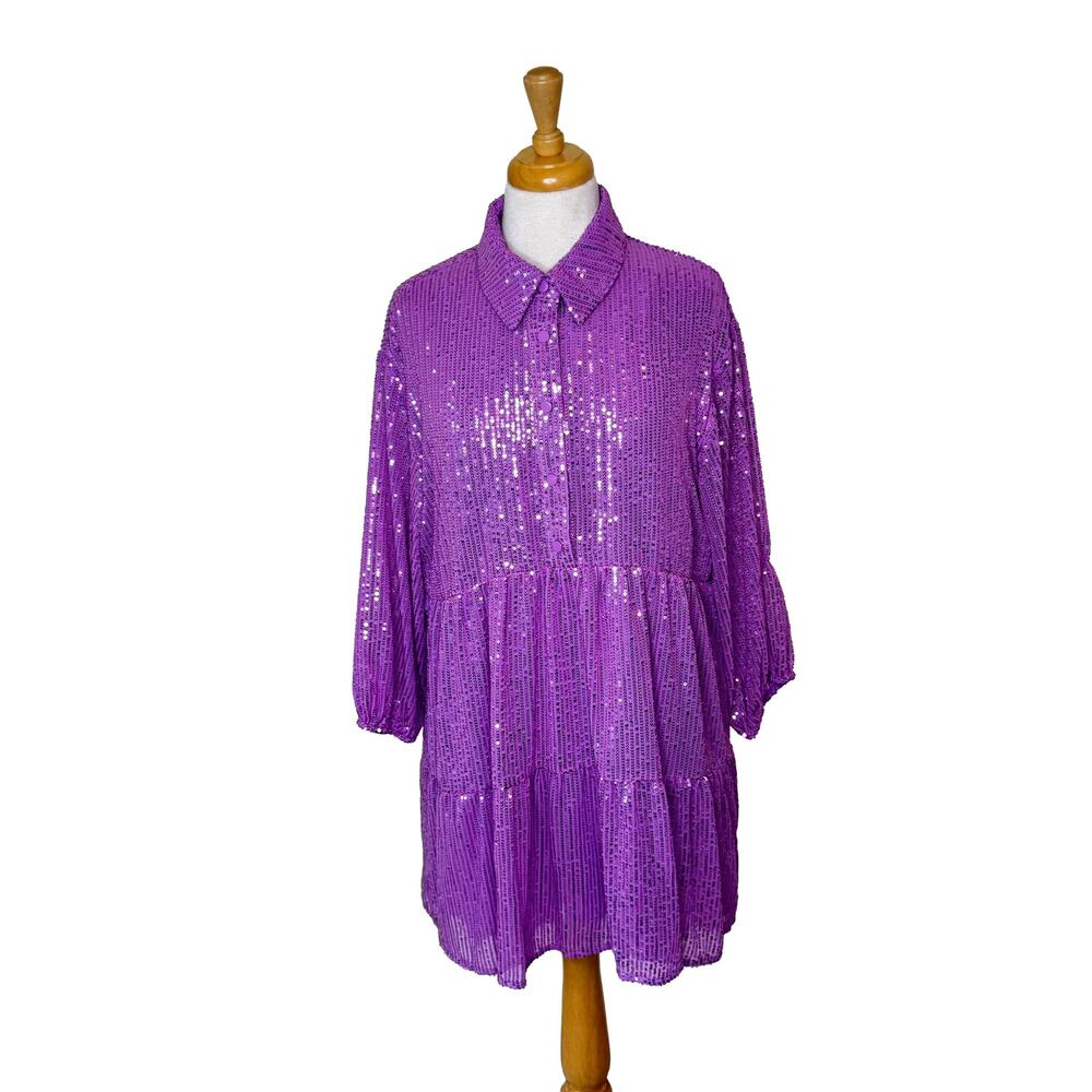 ANTHROPOLOGIE The Bettina Tiered Shirt Dress by Maeve: Mini Sequin Edition LP